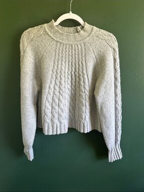 Pink Rose Light Cropped Gray Cable Knit Crewneck Sweater Size L